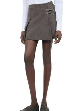 The Kooples Prince Of Wales Pleated Wool Skirt Check Plaid 32 US XS NWT